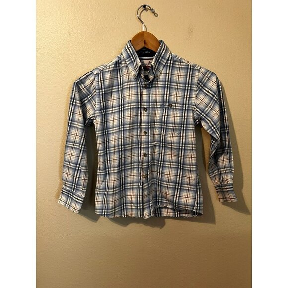 Boy's Wrangler x George Strait Blue Plaid Button Up Size M [EXCELLENT] - Picture 1 of 4